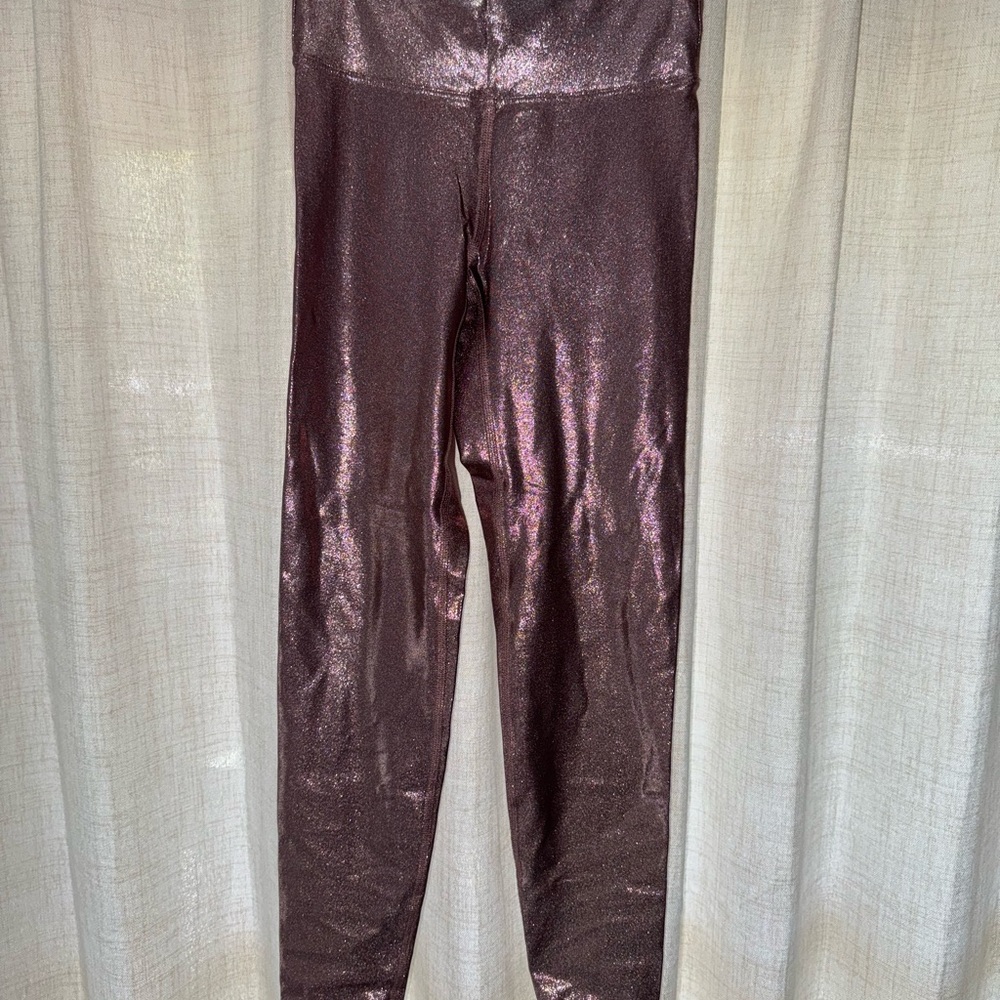 5 Pair Heroine Sport Shiny Kids Leggings in Metallic Plum